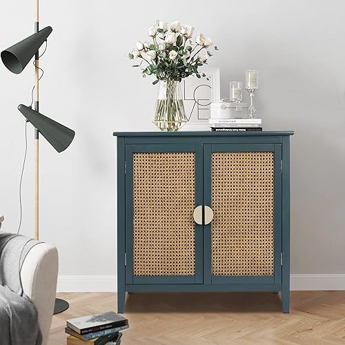 SZLIZCCC Aparador moderno de ratán vintage con puertas gabinete de comedor decorativo con armarios de almacenamiento de ropa para sala de estar