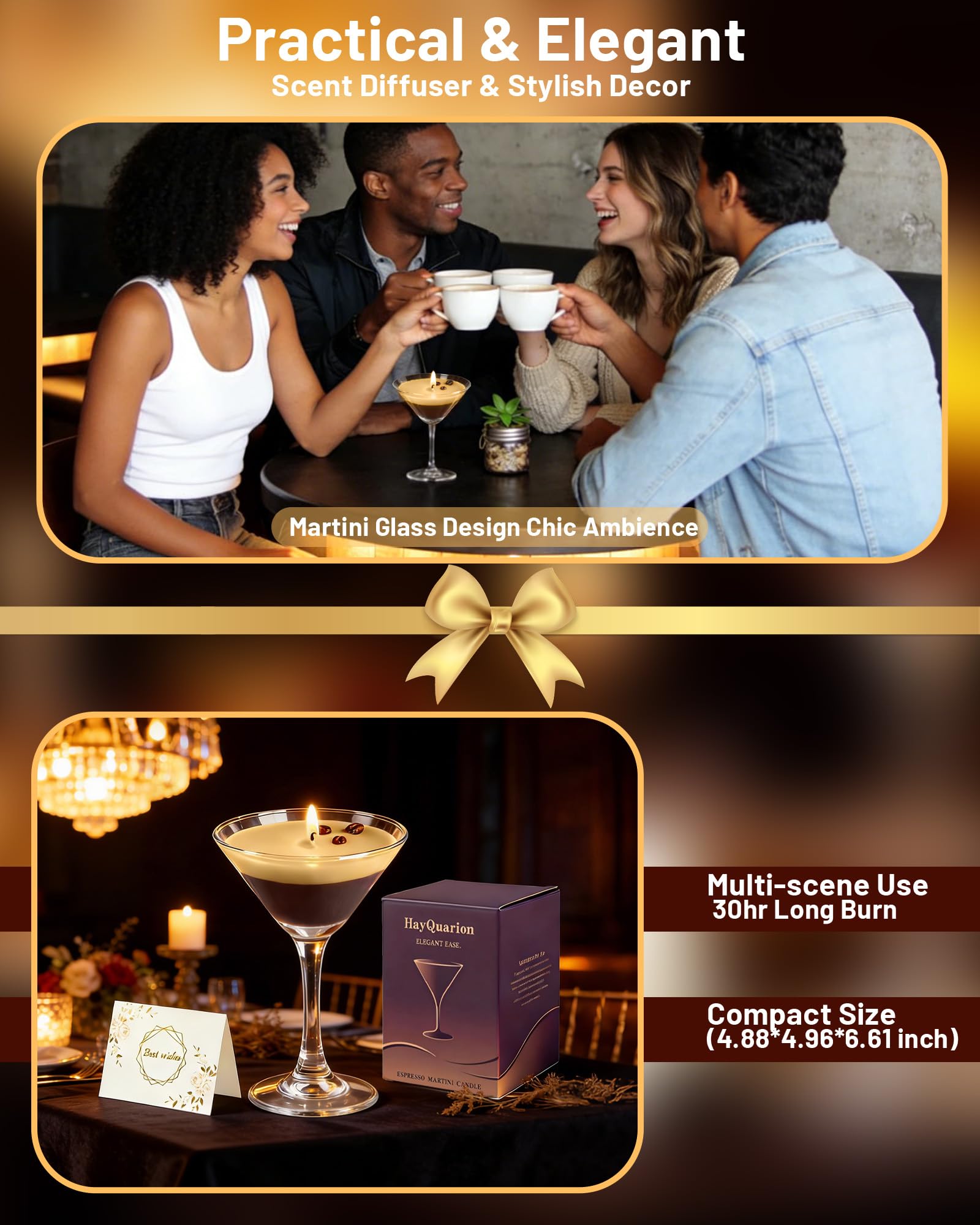 Espresso Martini Candle Gifts for Women Men, Coffee Themed Unique Gift for Espresso Lovers, Soy Wax Candles Kit for Coffee Bar, Home Decor for Mother, Birthday, Christmas, Halloween
