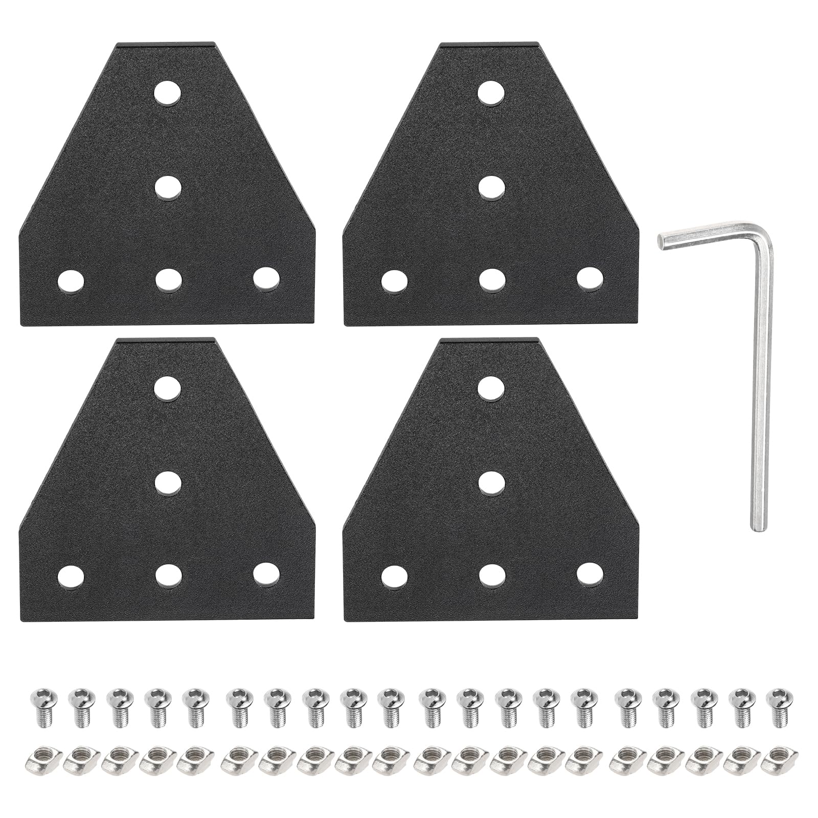 sourcing map 4 Sets t Shape Corner Bracket Connectors, 5 Holes 2020 Aluminum Extrusion Joint Plate with 20pcs M5 t Nuts, 20Pcs M5x10 Hex Socket Cap Screw and 1Pcs M4 Wrench, Black โ image 1