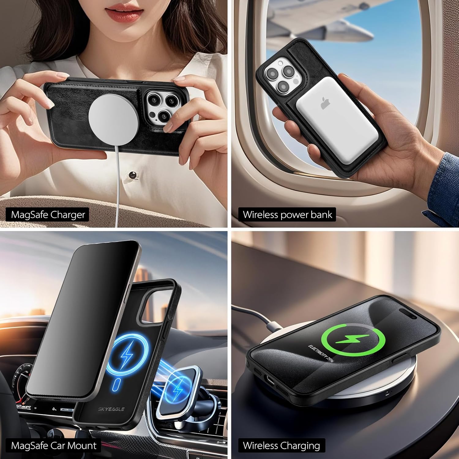 Compatible with MagSafe iPhone 15 Pro Max Case Wallet with AirTag Holder,2 in 1 PU Leather Magnetic Detachable RFID Blocking Credit Card Holder Flip Cover Kickstand for Men Women,Black - Image 2