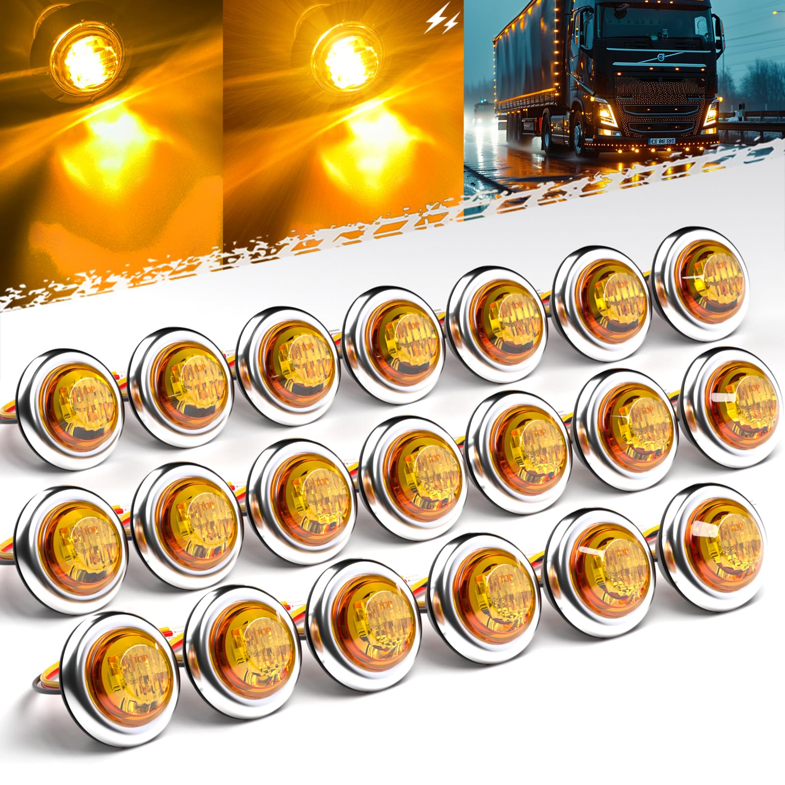 12V Emergency Strobe+Steady Marker Light 3/4" 10x Amber Warning - Foto 6