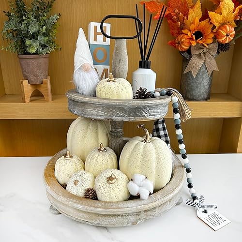 Miniatura 8 de Winlyn 7 calabazas artificiales de color crema de cosecha de varios tamaños, calabazas artificiales de espuma, calabazas decorativas para otoño,