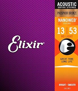 Elixir Strings Phosphor Bronze Acoustic Guitar Strings w NANOWEB Coating, HD Light (.013-.053) (Renewed)