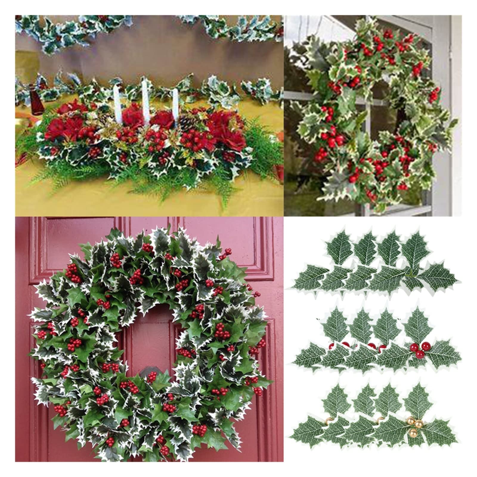 Plantes décoratives artificielles – Baies de houx artificielles avec feuilles adaptées for couronne de Noël, arrangement floral de mariage, cadeau, décoration de scrapbooking, fausses baies 5/6 cm ( C