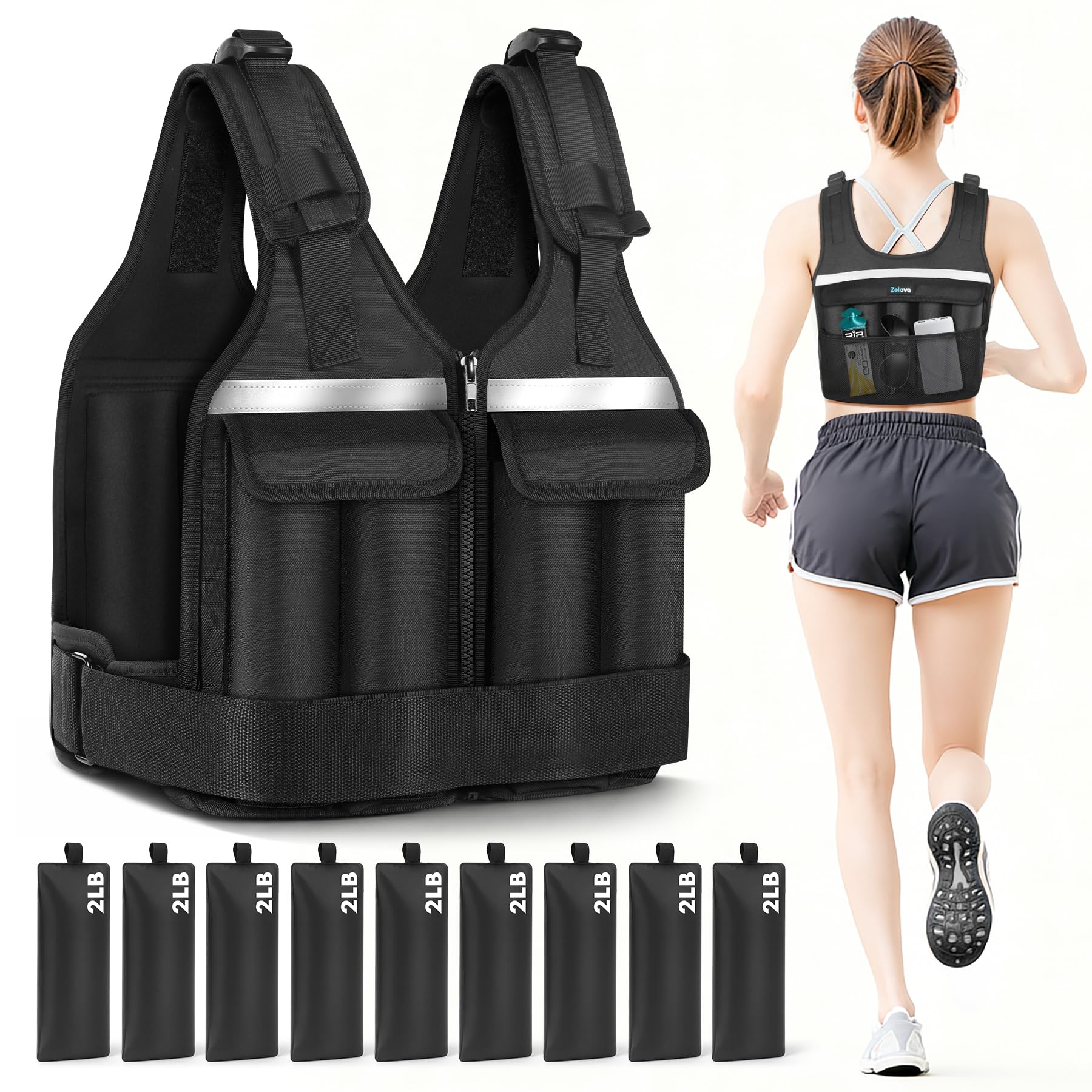 Gilet lesté pour femmes et hommes, Gilets lestés ajustables 0,45 kg-8,6 kg, Gilets lestés lavables pour course à pied, entraînement en force, course, marche, fitness, renforcement musculaire, perte de