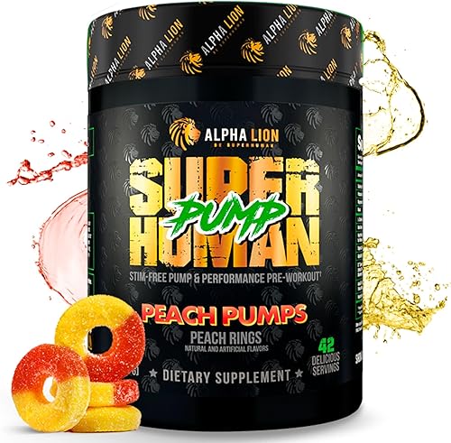 Alpha Lion Superhuman Pump - Polvo de preentrenamiento, suplemento de preentrenamiento sin cafeína nootrópica y estimulación, potenciador de óxido