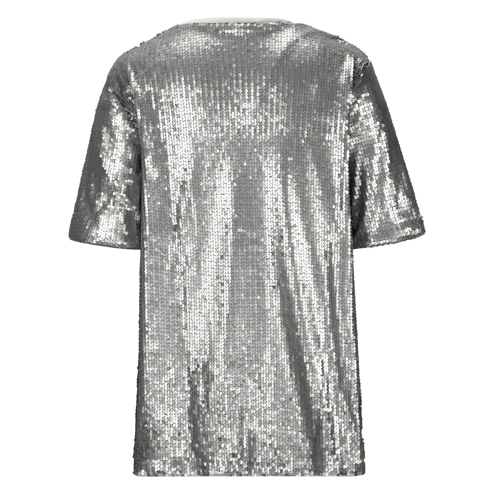 Camisetas Manga Corta Mujer,Camiseta Mujer de Cuello Redondo Moderna Manga Larga Top Cocktail Curvy Top de Lentejuelas para Mujer Blusas de Mujer Elegantes Parte Superior de Fiesta