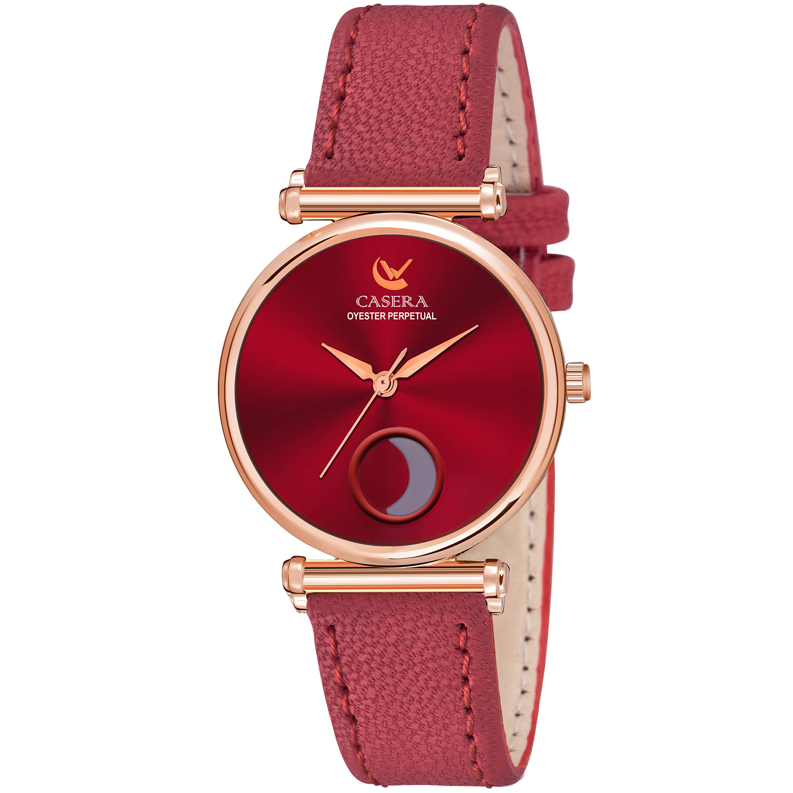 DREAM VILLA Analog Moon Stylish Red Leathers Strap Watch for Women and Girls (B08XMT1MM8) Amazon Price History, Amazon Price Tracker