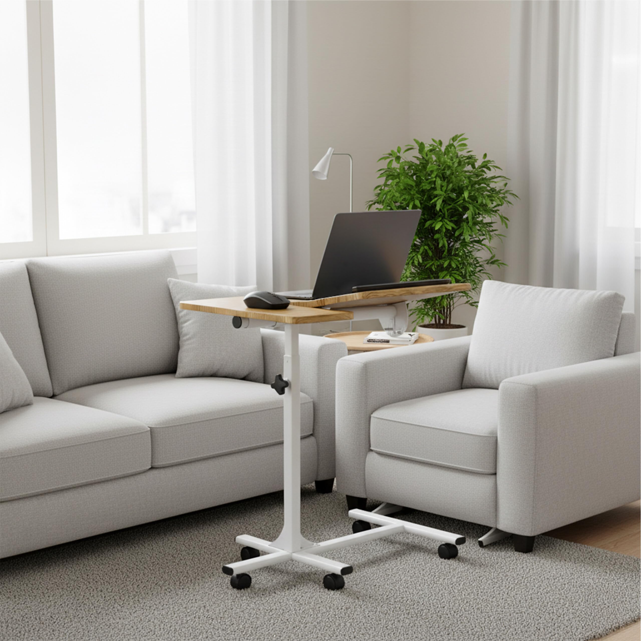 Relaxdays Laptoptisch höhenverstellbar, rollbar, neigbare Tischplatte, Mausablage, HBT: 68-88 x 61 x 40 cm, braun-weiß