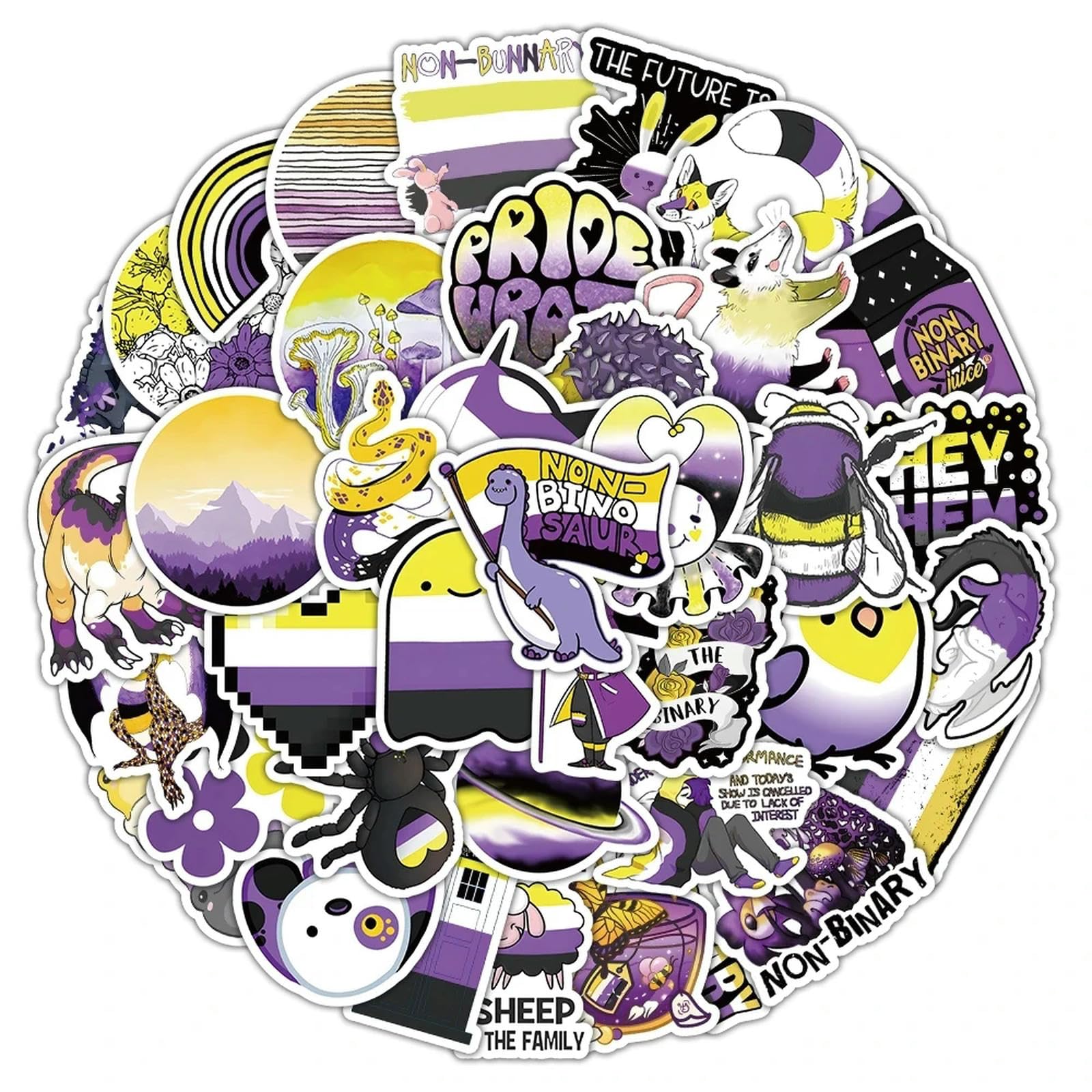 TVIVID 60pcs Nonbinary Pride Stickers Genderqueer Gender Identity Graffiti Decals Toys DIY Motorcycle Phone Bike Cartoon Sticker