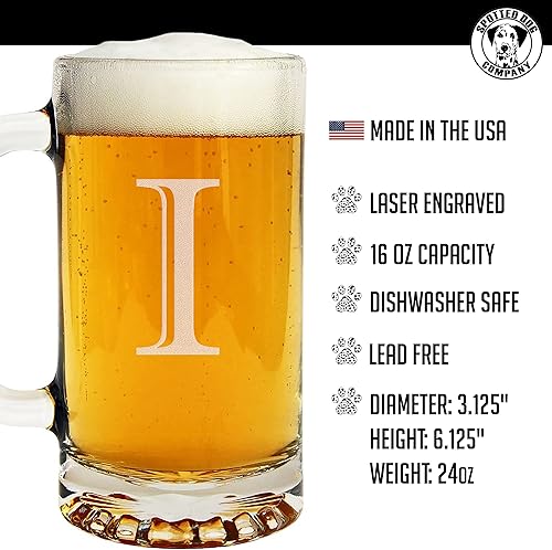 Miniatura 33 de Taza de cerveza de vidrio con monograma grabado de 16 onzas (letra T), regalos de cerveza personalizados de la A-Z para hombres, Día del Padre