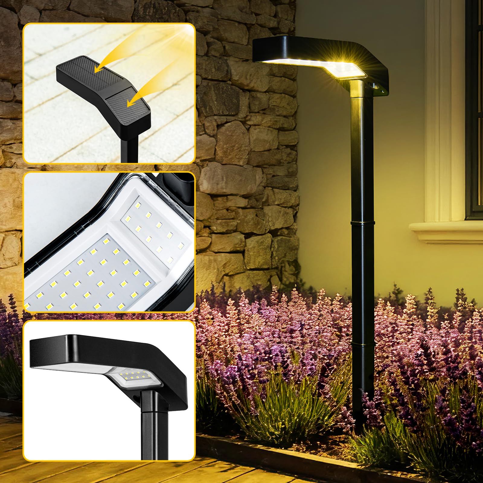 A.bigwhale Illuminazione stradale per esterni, luce solare per esterni, giardino, 2 pezzi, luce solare impermeabile, con 3 temperature di colore, lampada solare, illuminazione da giardino, terrazza