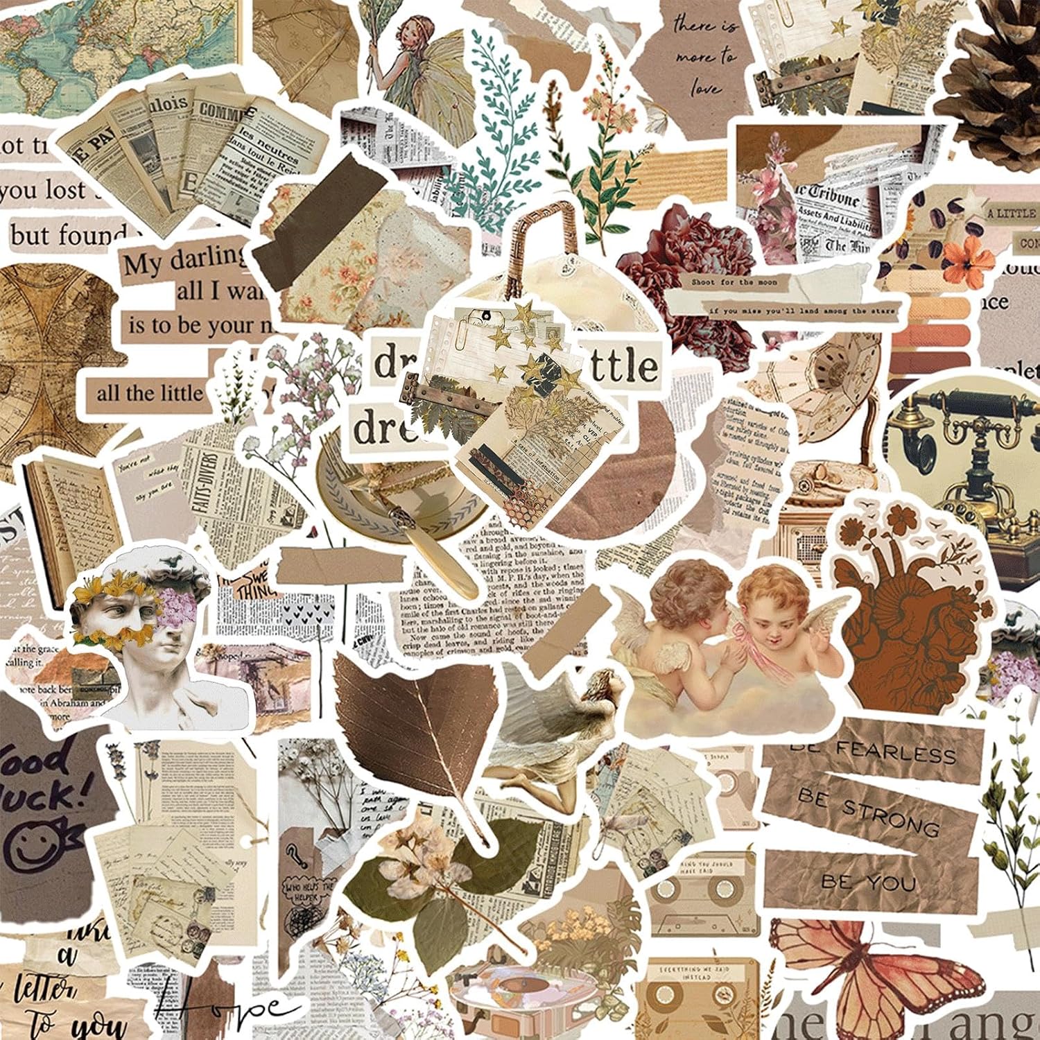 104Pcs Vintage Aesthetic Stickers, Boho Stickers，Vinyl Waterproof Decal,Perfect for Kids,Teens, Kindle,Journaling，Water Bottle Suitcase Phone Skateboard Guitar Water Cup Bike Laptop Scrapbook