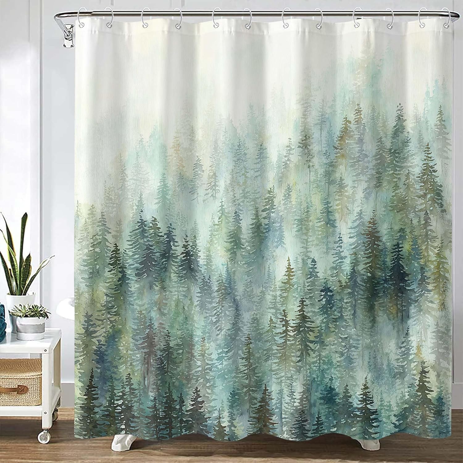 Yeoiat Ink Wash Shower Curtain Nature Landscape Shower Curtains for Bathroom Classy Shower Curtain Set with 12 Hooks 72×72 Inches.