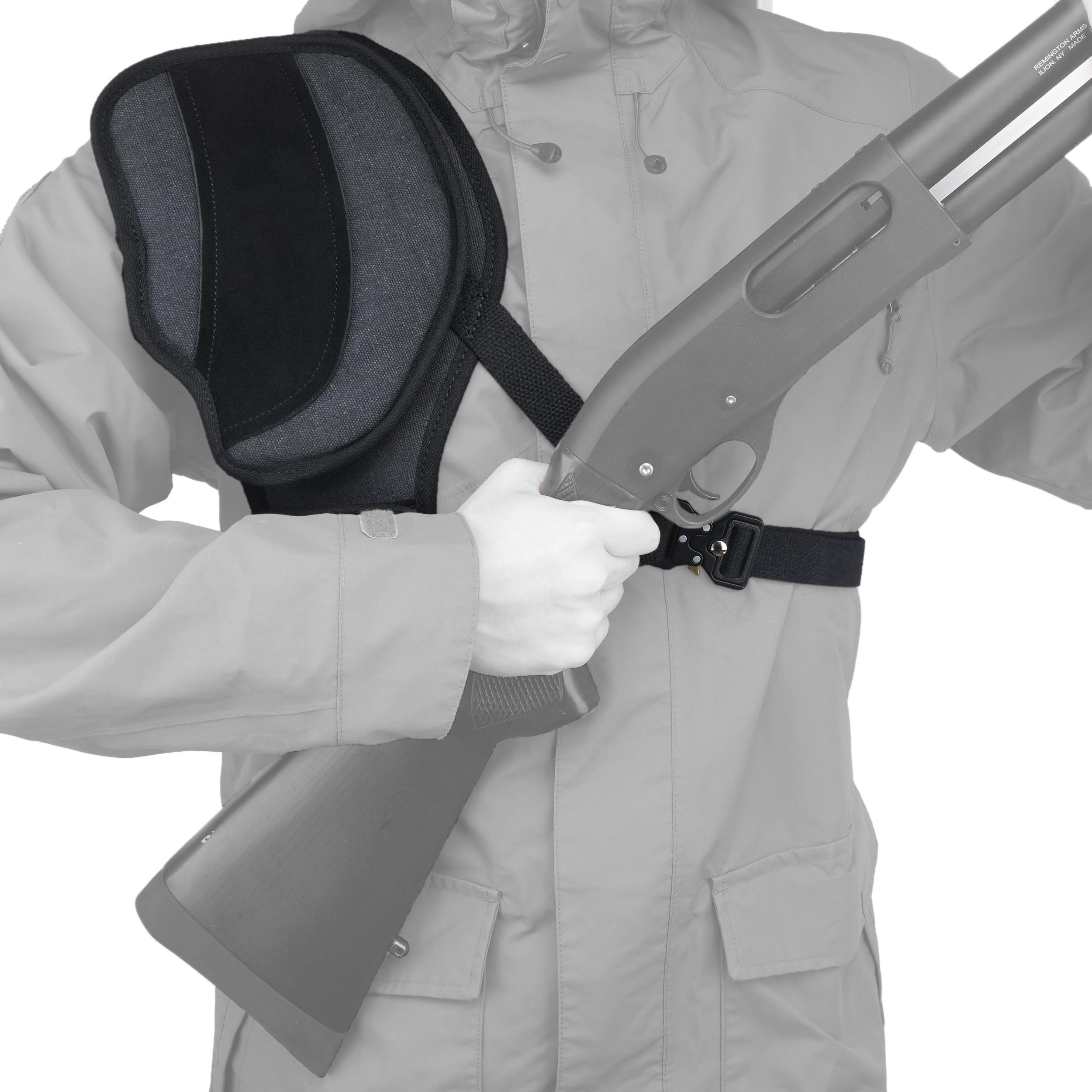 Tas Trost Adjustable Recoil Shield Shooting Shoulder Pad, Canvas Leather Recoil Protection Vest for Rifle Shotgun (Righty Shooter-Black)