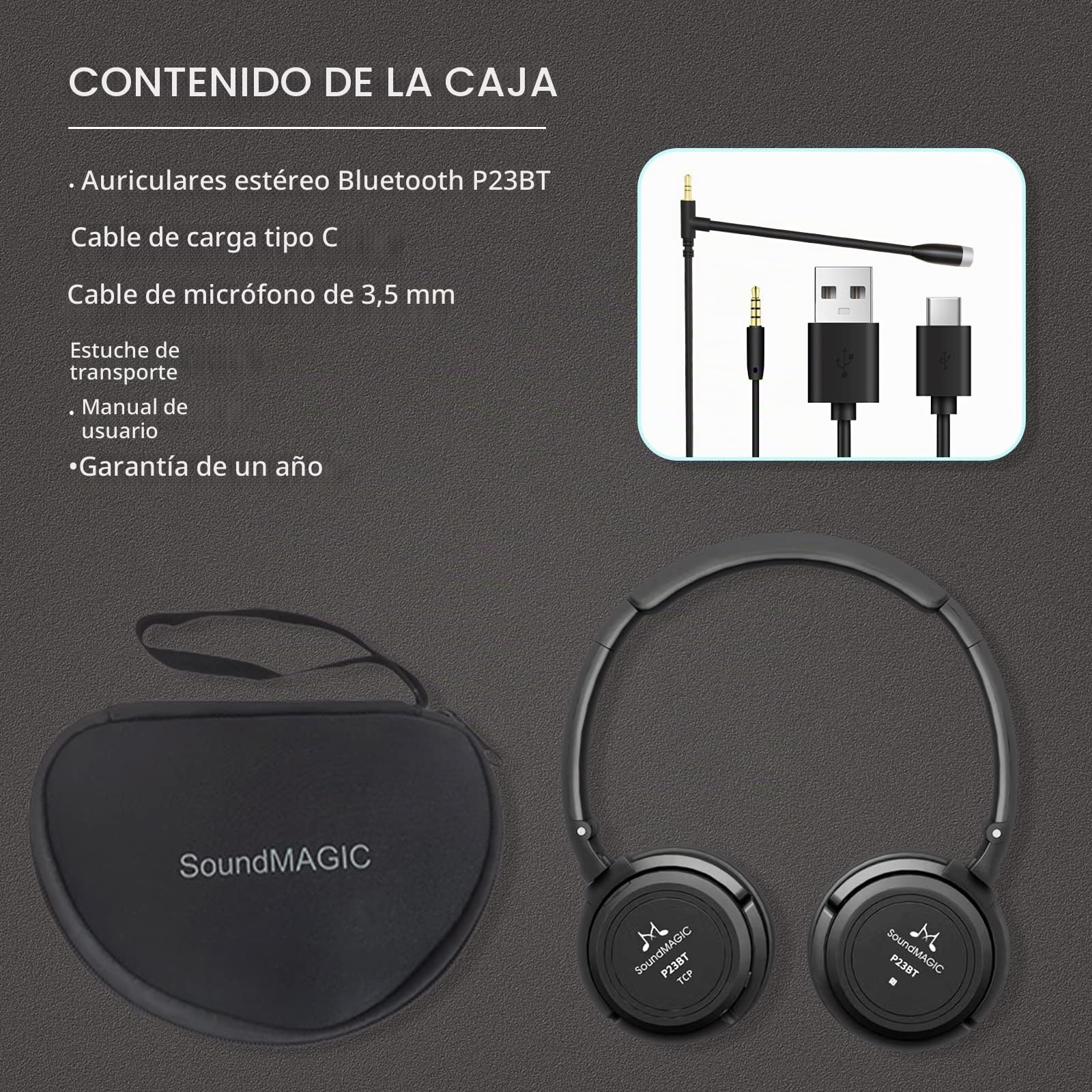 SoundMAGIC P23BT Cascos On-Ear Bluetooth, aptX HD, Mic CVC, 60h, Negro | Conexión baja latencia, audio envolvente, autonomía prolongada, llamadas nítidas, control táctil, ajuste confortable