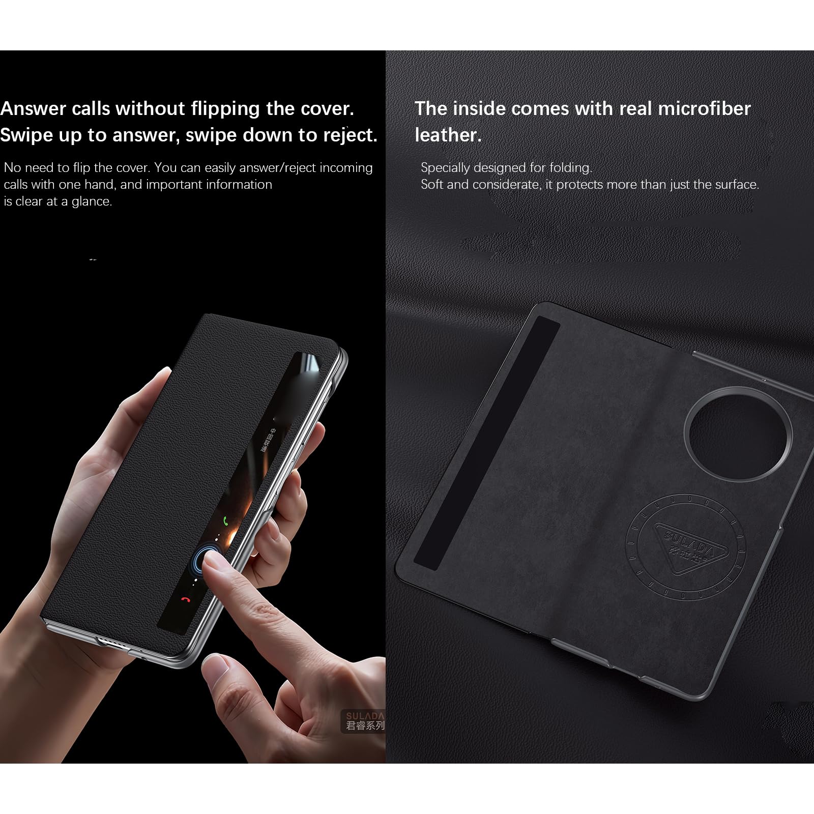 Kompatybilne z Vivo X Fold 5 etui Smart Clear View Case [kompatybilne z Mag-Safe] [z regulowanym stojakiem pierścieniowym] smukłe etui z klapką z prawdziwej skóry, ochronne, odporne na wstrząsy, dla