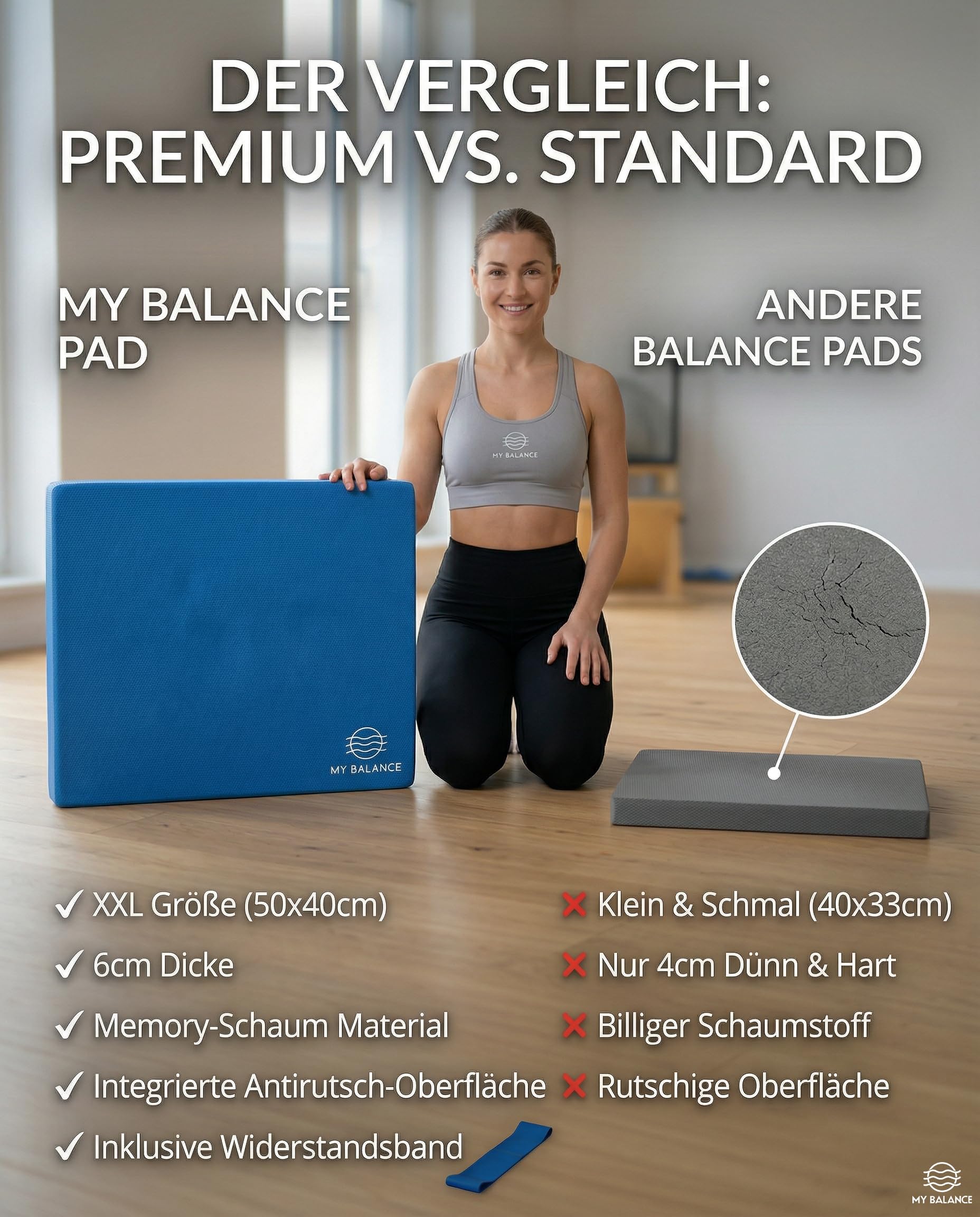My Balance XXL - Balance Pad inkl. Widerstandsband I Hochwertiges Balancekissen mit E-Book I Stärkt deine Balance I Balance Kissen für Fitness, Yoga & Koordinationstraining