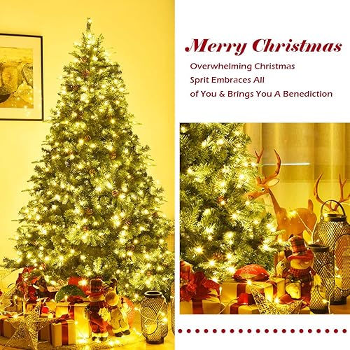 Miniatura 87 de GOFLAME Árbol de Navidad artificial preiluminado de 8 pies con luces LED blancas cálidas y conos de pino, decoración navideña para el hogar