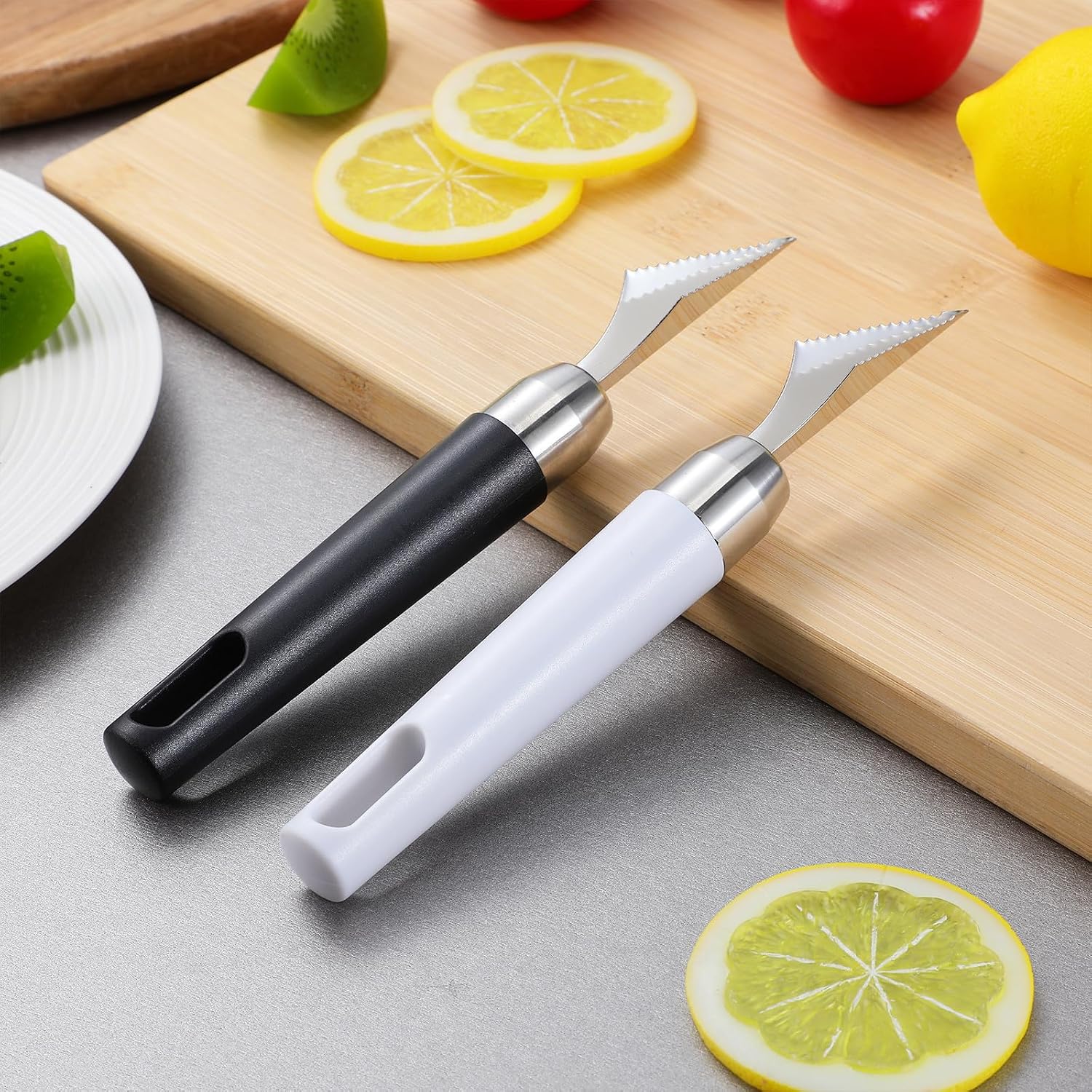 2pcs Stainless Steel Fruit Carving Cutter Long Handle for Food Craft