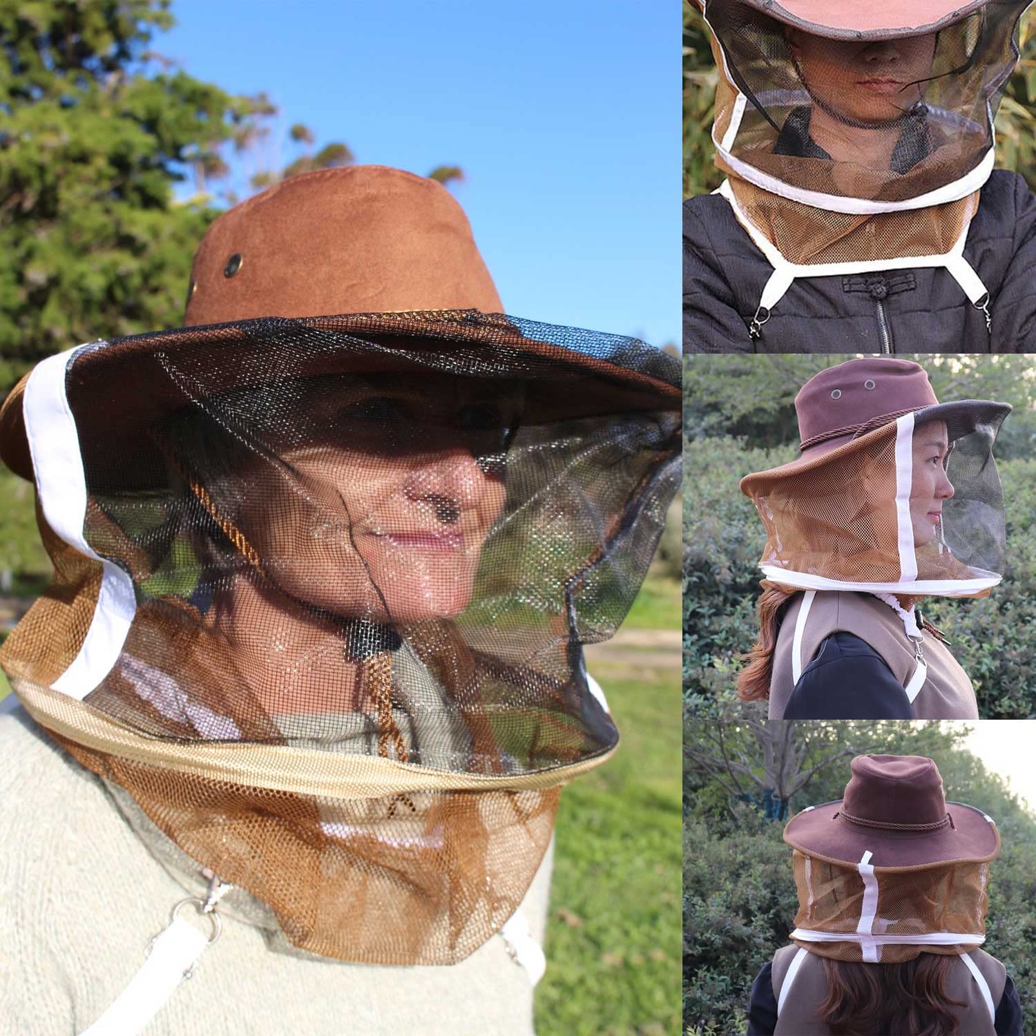 AukBeeFun 2 Pack Cowboy Beekeeper Hat with Veil Bee Veil Hat with Visibility Veil Outdoor Professional Beekeeping Protective Gear