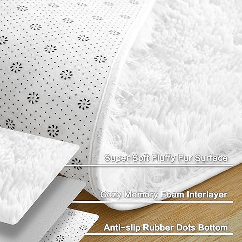 Miniatura 4 de Andency Alfombra blanca de pelo largo de 8 x 10 pies para sala de estar, alfombra de felpa mullida de pelo sintético para interiores y dormitorio,