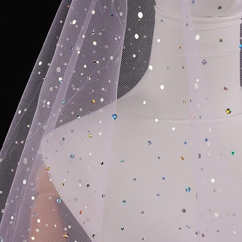 Miniatura 5 de Rollos de tela de tul con purpurina blanca de 54 pulgadas x 10 yardas, pernos, lentejuelas, cinta de tul, tela de red para faldas tutú, vestido,