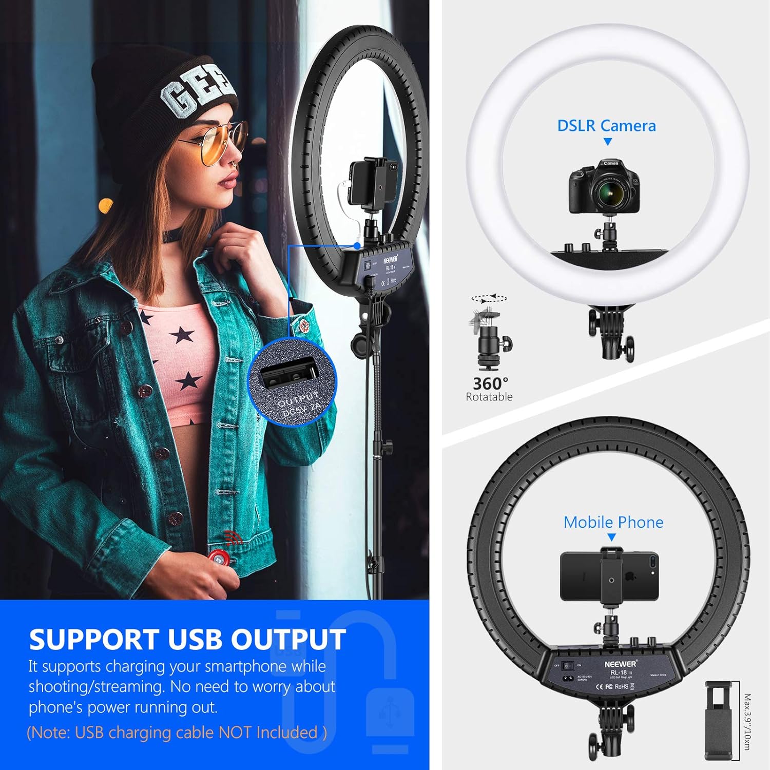 Get Popular Offer Neewer 18-inch LED Ring Light with Tabletop Light Stand and 2.4G Wireless Remote, 55W 3200K-5500K Ringlight with Soft Tube/Phone Holder/Ball Head for Vlog/Selfie/Video Shooting, Support USB Charge