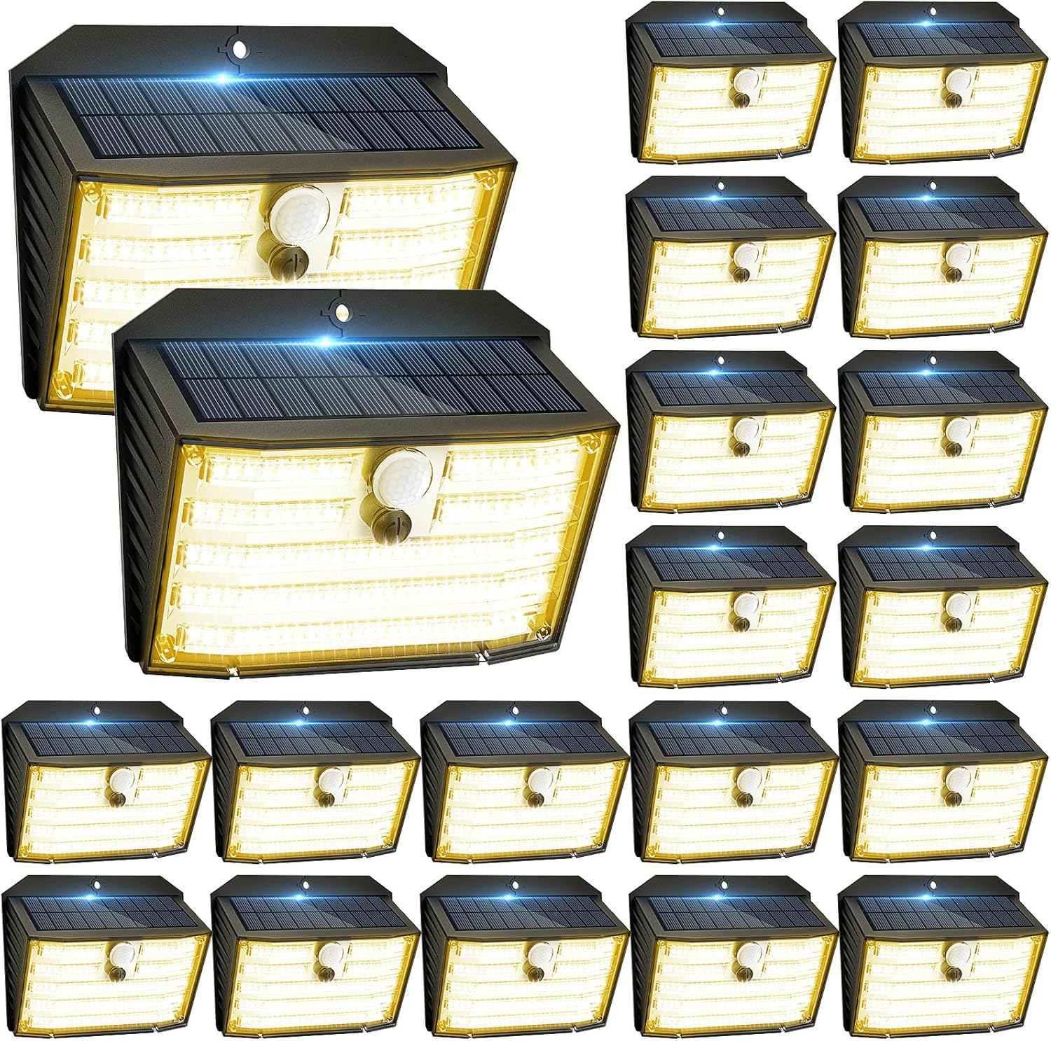 [20 Packs] Solar Motion Lights Outdoor, Ultra Bright Solar Fence Lights with Motion Sensor, IP65 Waterproof Security Light 3 Modes, 270° Lighting Angle, Wall Lights for Deck Patio Fence Garage Door