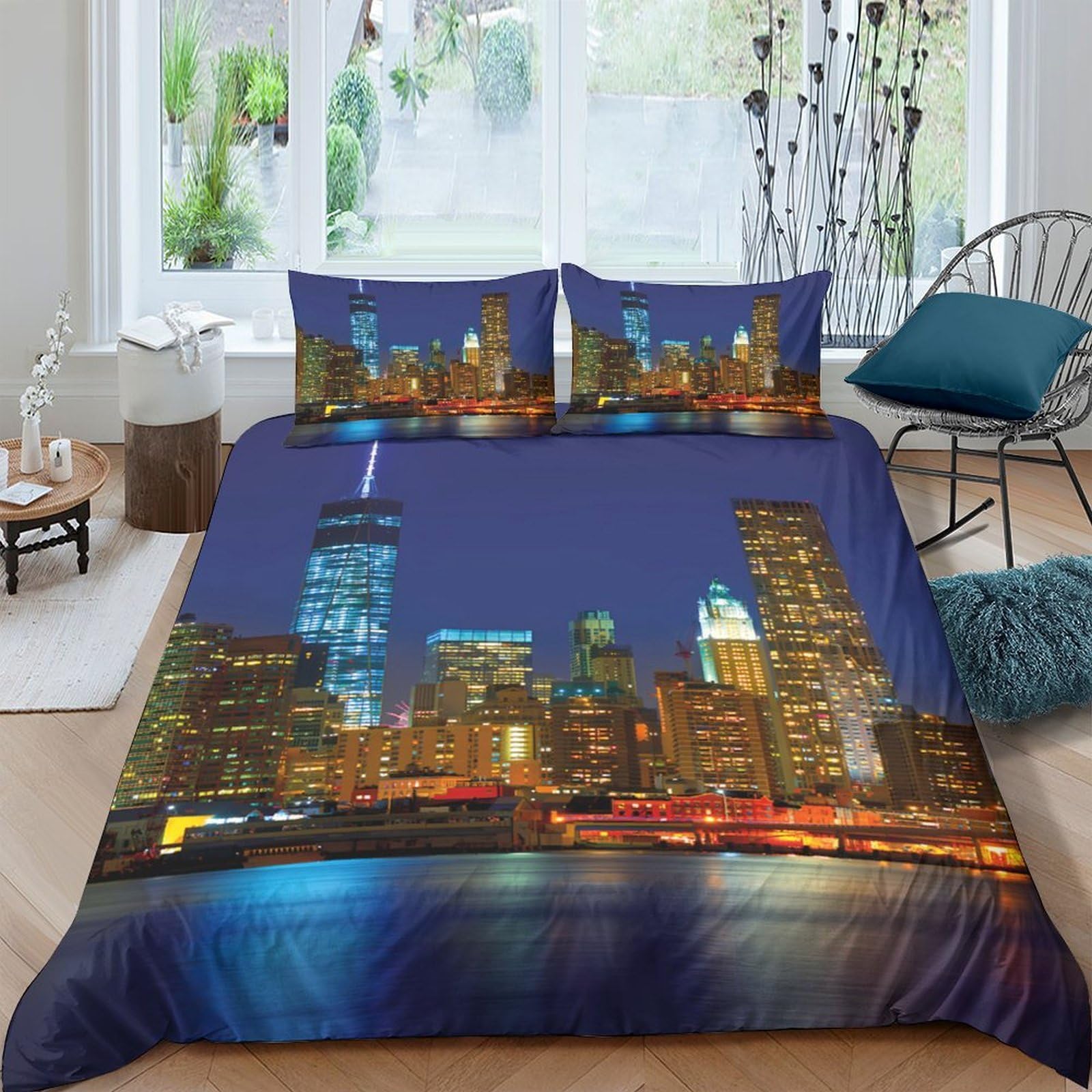 Ctjqhvkz Style-9 3D Printed City Nightscape Fitted Sheet Microfiber Soft Urban Skyline Bed Cover For Bedroom Dorm Decor Mattress Protector Single（135X200cm）