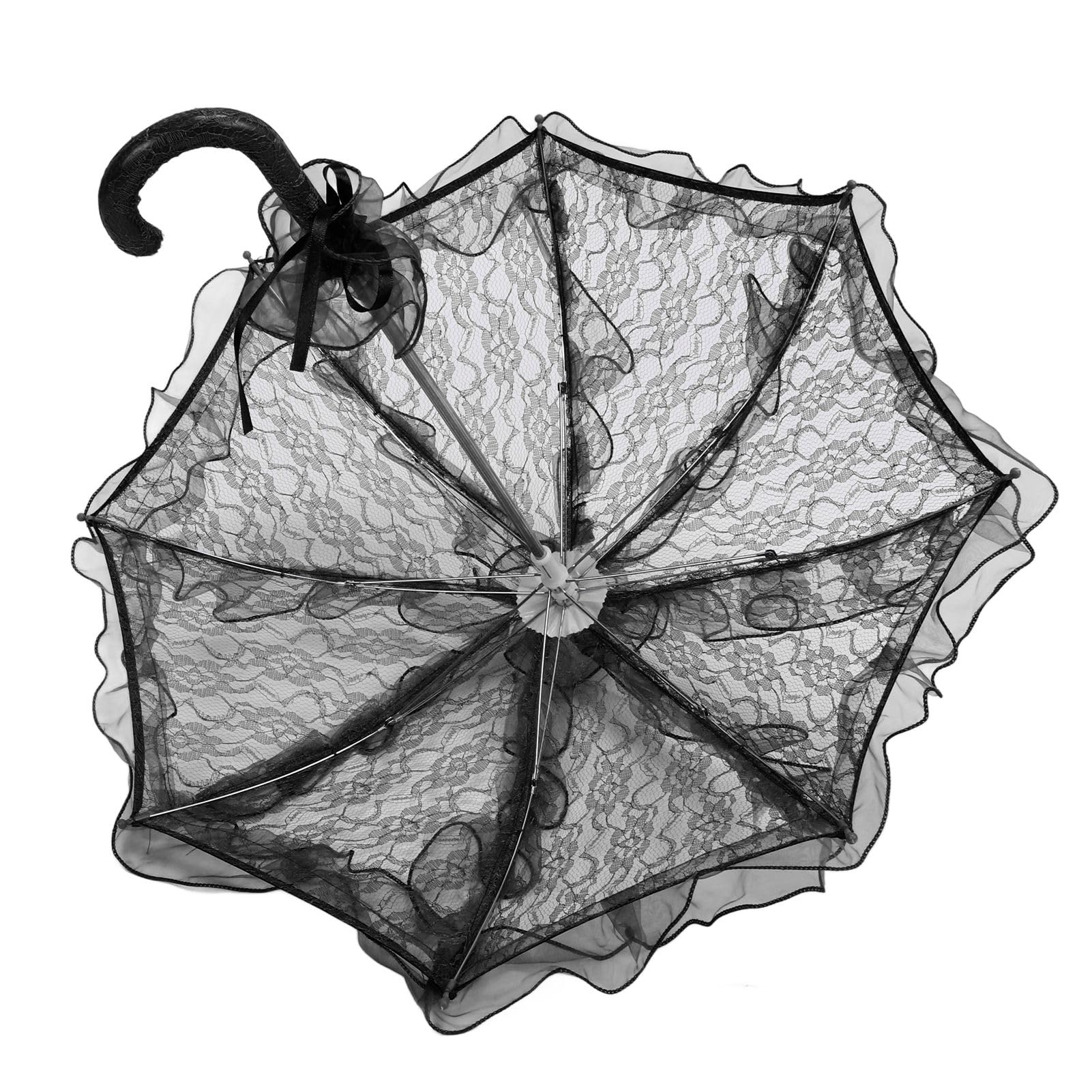 Jelquix Exquisite Lace Wedding Bridal Umbrella, Perfect Prop for Photography, 23.6 X 22.2in (Black)