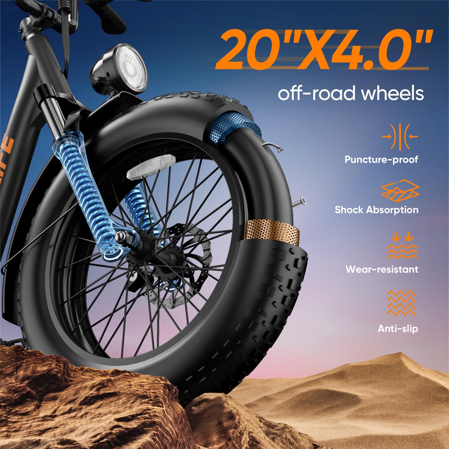 URLIFE 20" x 4.0 E Bike, Fatbike mit 48V 15,6Ah Abnehmbarem Akku, Vorderradfederung Farbigem LCD-Display, 7 Gängen, bis zu 110 km Reichweite, Elektrisches Mountainbike für Erwachsene (Grau)