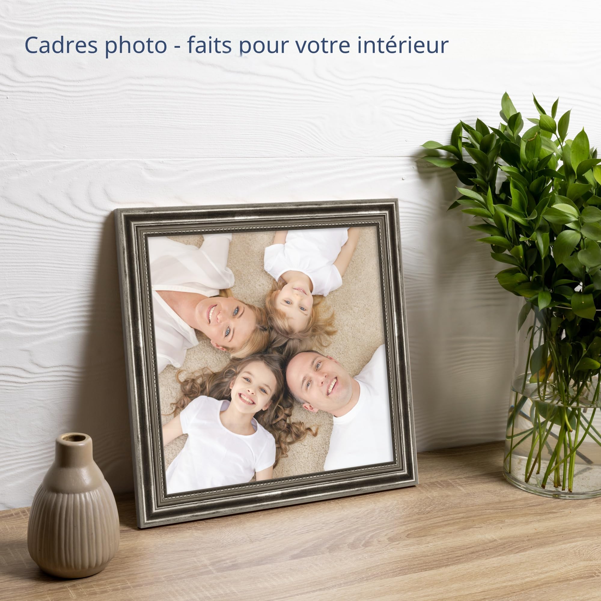 WANDStyle Cadre photo bois vintage, cadre argenté, cadres photo 20x20 cm
