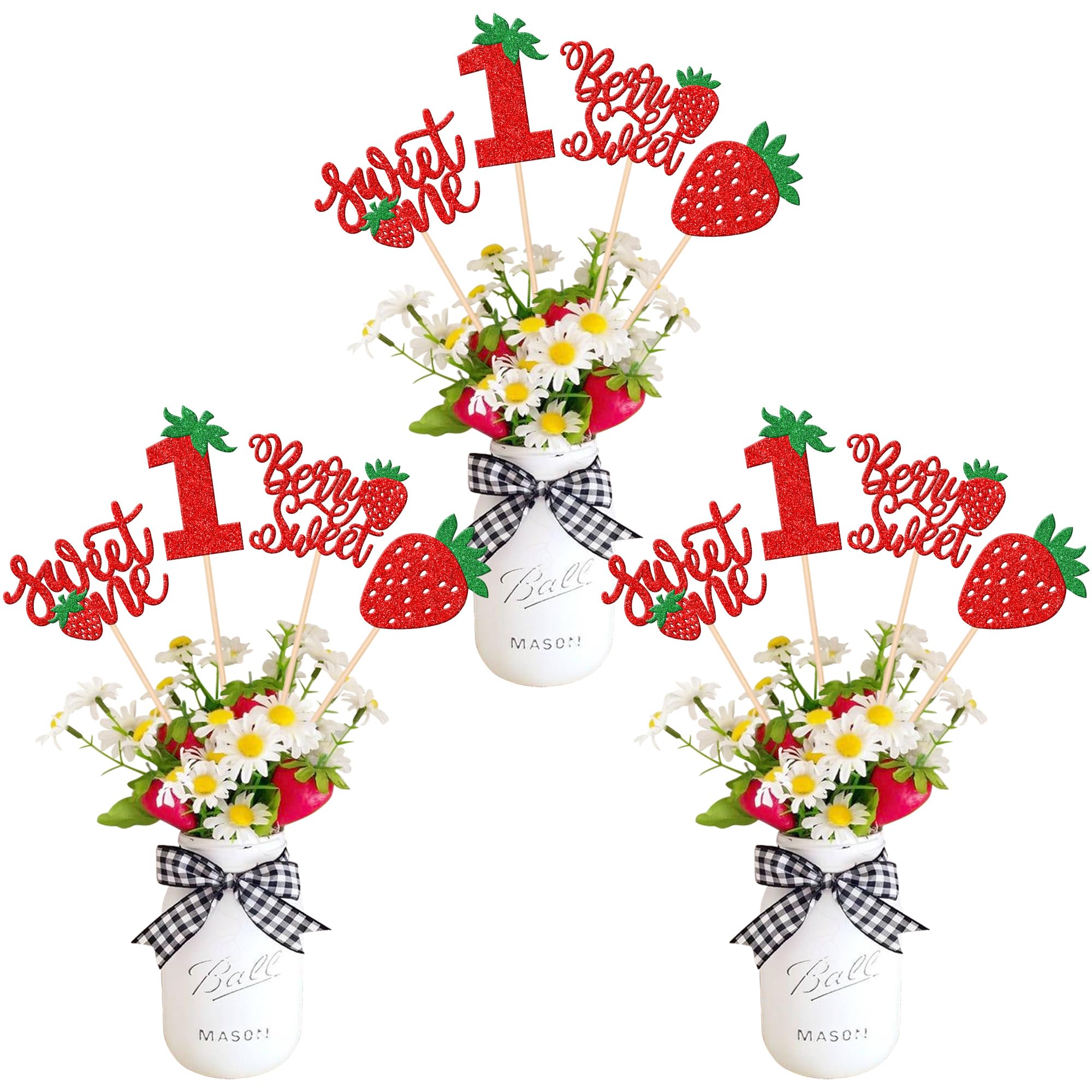 12 PCS Strawberry Sweet One Centerpiece Sticks Sweet Berry 1st Birthday Table Flower Centerpieces Sticks Strawberry Floral Decorations for Baby Shower