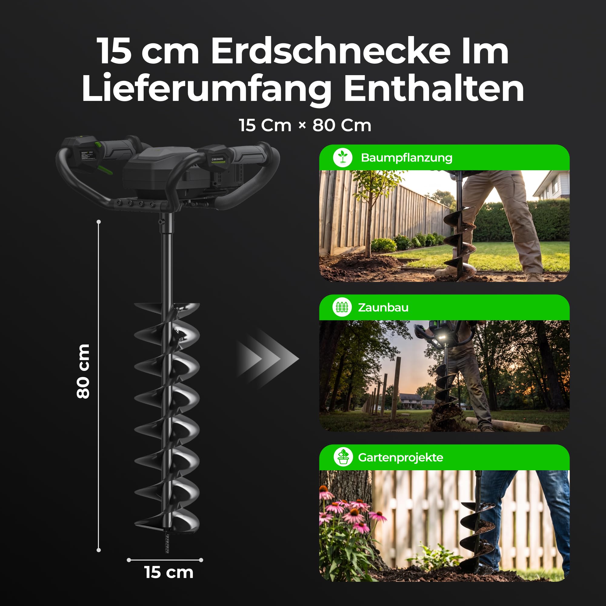 NovorikX 40 V bezszczotkowa akumulatorowa wiertarka ziemna, 850 W, wiertło
