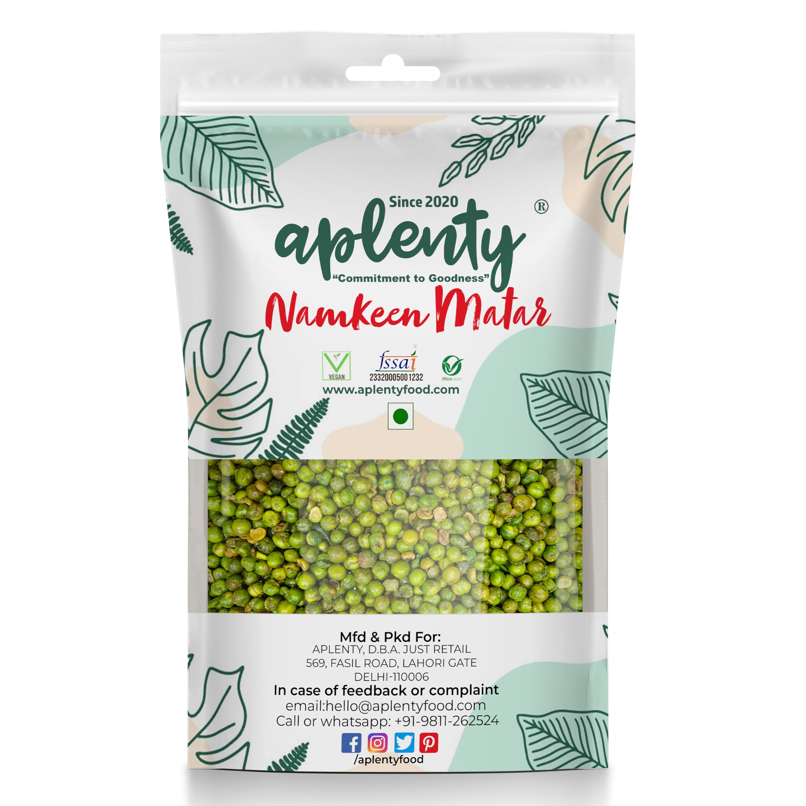 APLENTY Roasted Green Peas (Crunchy) | Salted & Masala Green Peas (Namkeen Matar) | Dried Matar Snacks 400g - Pack of 2