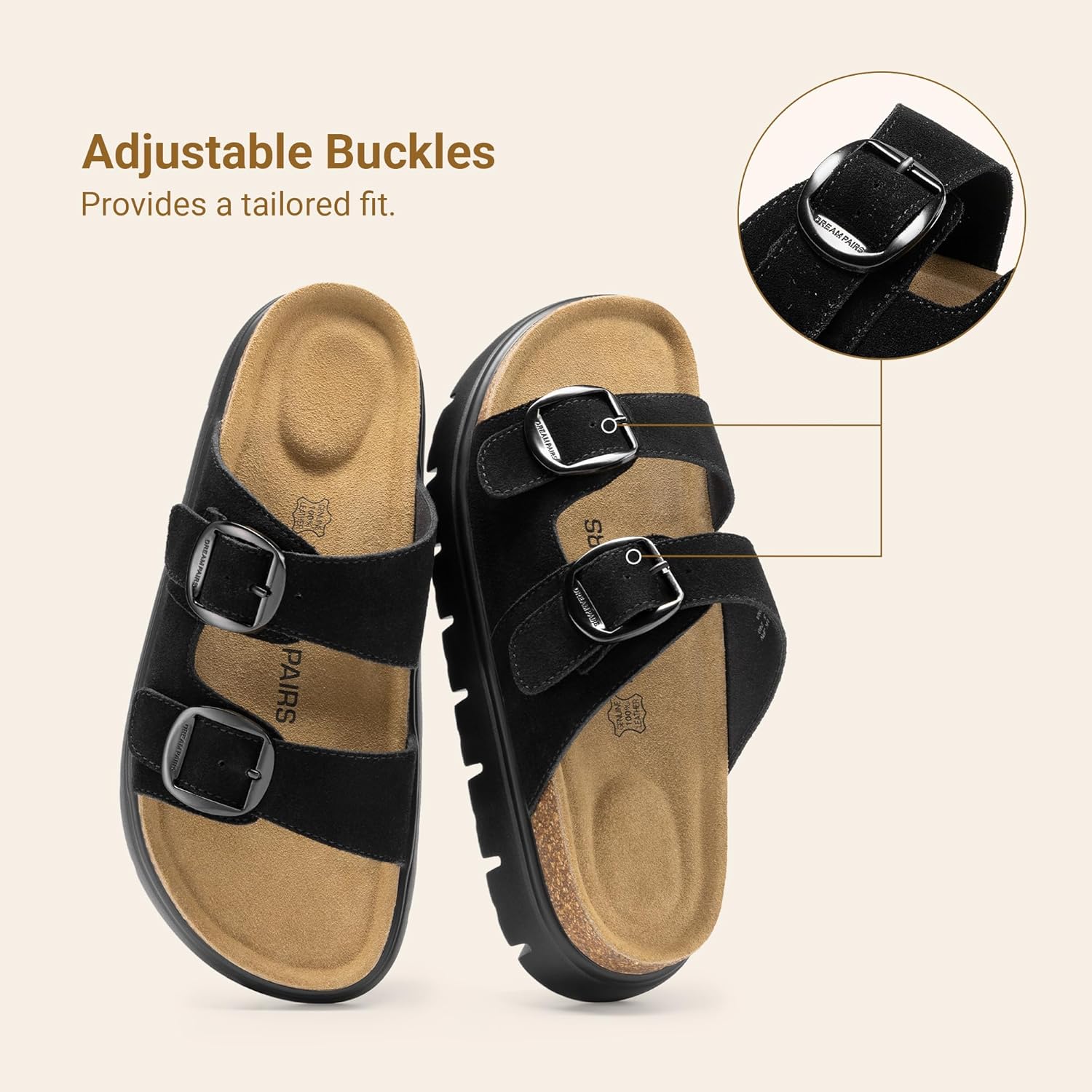 DREAM PAIRS Women's Platform Sandals Wedge Chunky Heel Slip-on Comfort Slides with Arch Support Cork Footbed Adjustable Buckle Summer Slide Sandals - Image 6