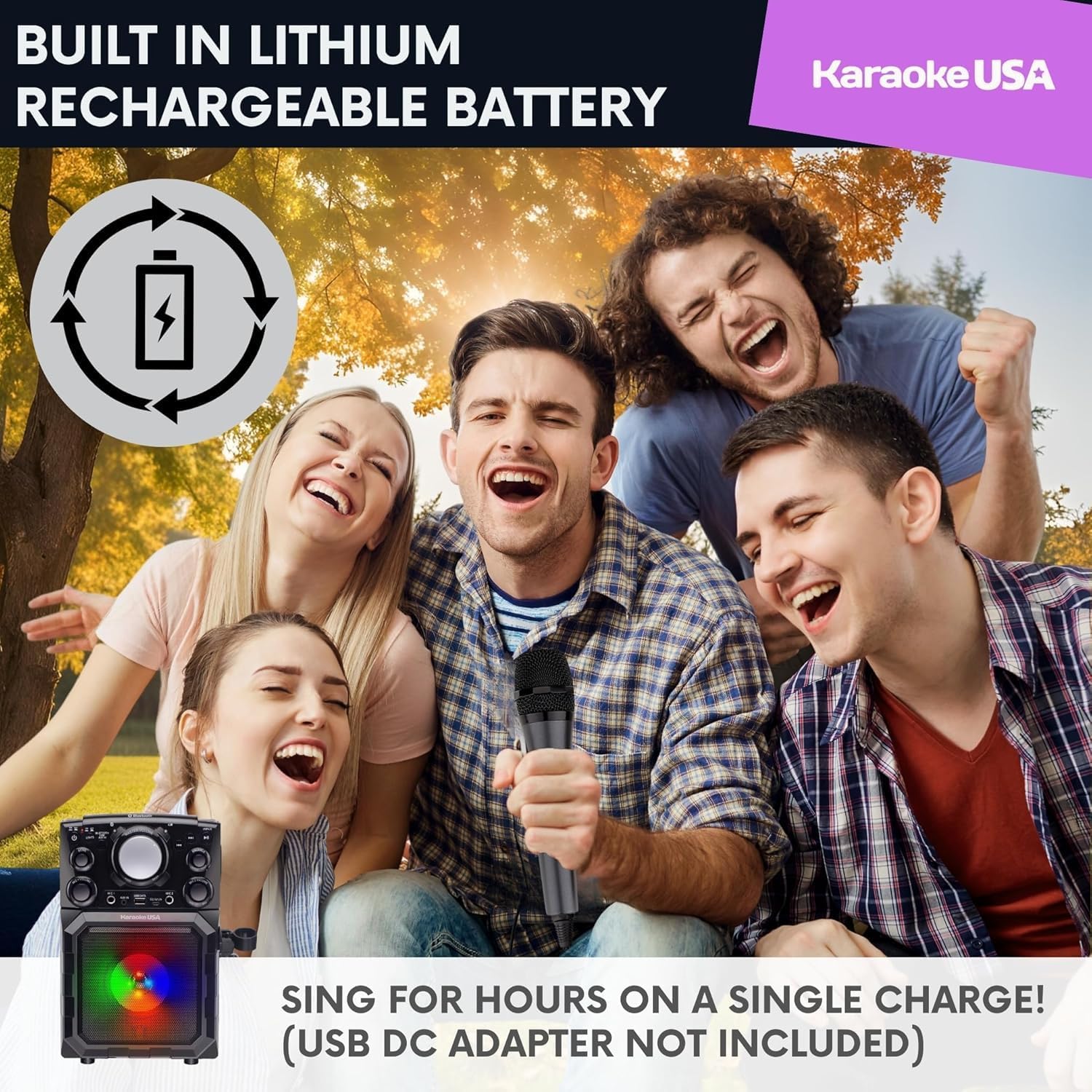 OGQ410 Portable MP3 Karaoke Player with Bluetooth, PA System & Built-in Rechargeable Battery | Light-Up Speaker with LED Effects, Dual Microphone Inputs, USB Playback & Wireless Streaming
