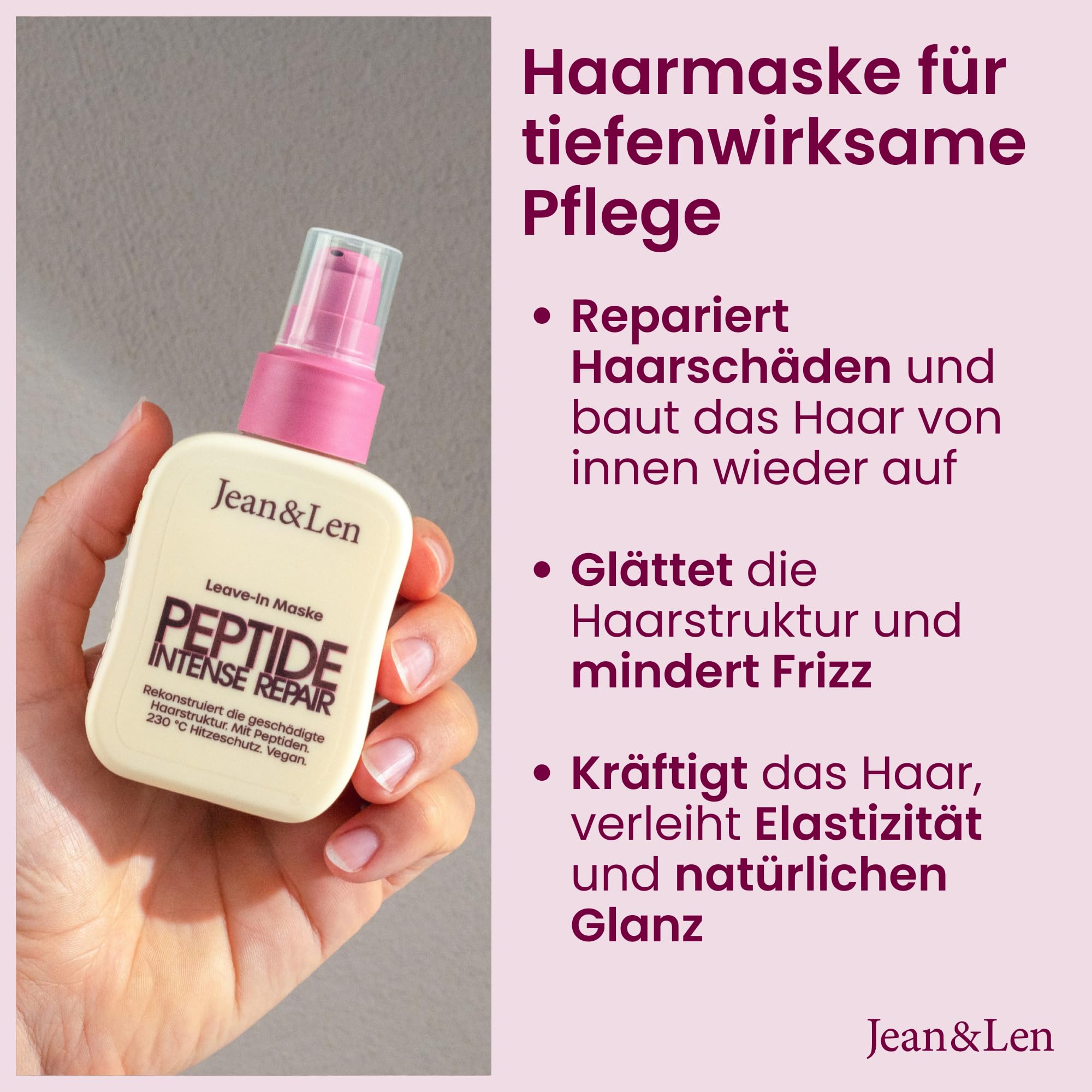 Jean & Len Leave-In Hair Mask Peptide Bond Repair Set, per capelli stressati e danneggiati, ricostruisce e ripara i capelli, leviga la struttura, protezione termica fino a 230 °C, vegan, 6 x 100 ml