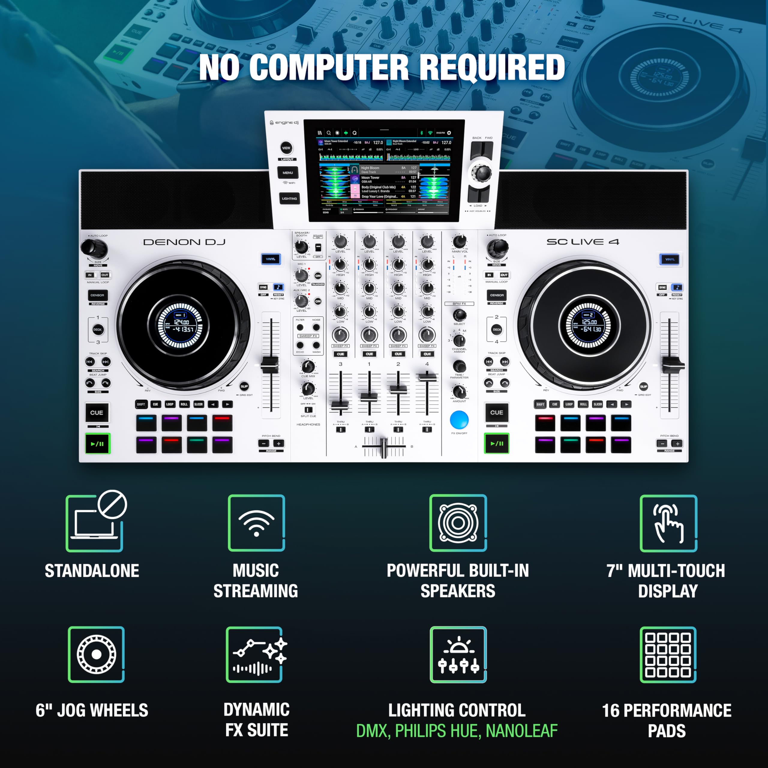 Denon DJ Controlador de DJ autônomo SC LIVE 4 com separação de