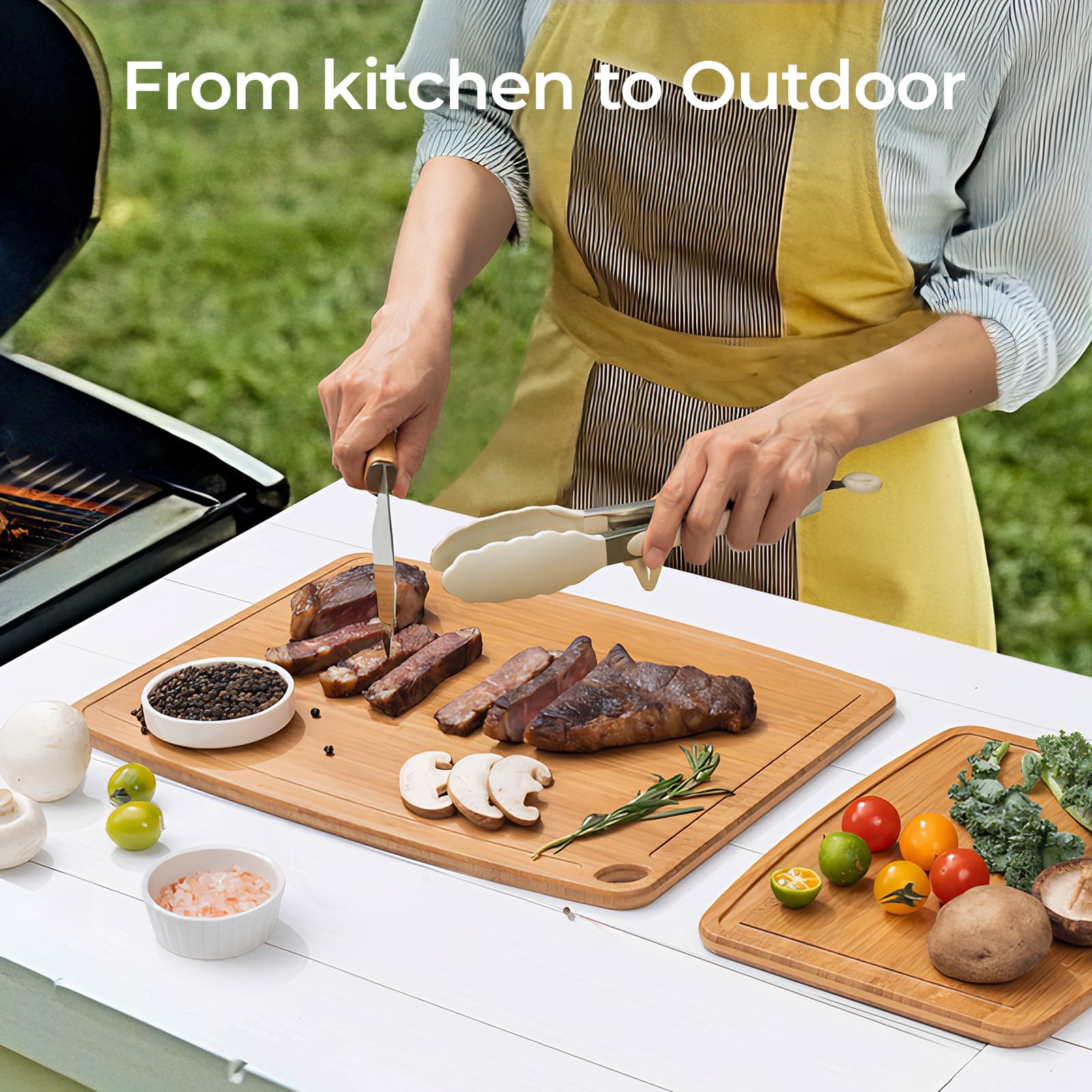 Dishwasher Safe Durable Lightweight Bamboo Wood Cutting Boards for Busy Kitchen, Easy Storage & Clean Wooden Chopping Boards Reversible with Juice Groove, Kitchen Gift for Home Cooks