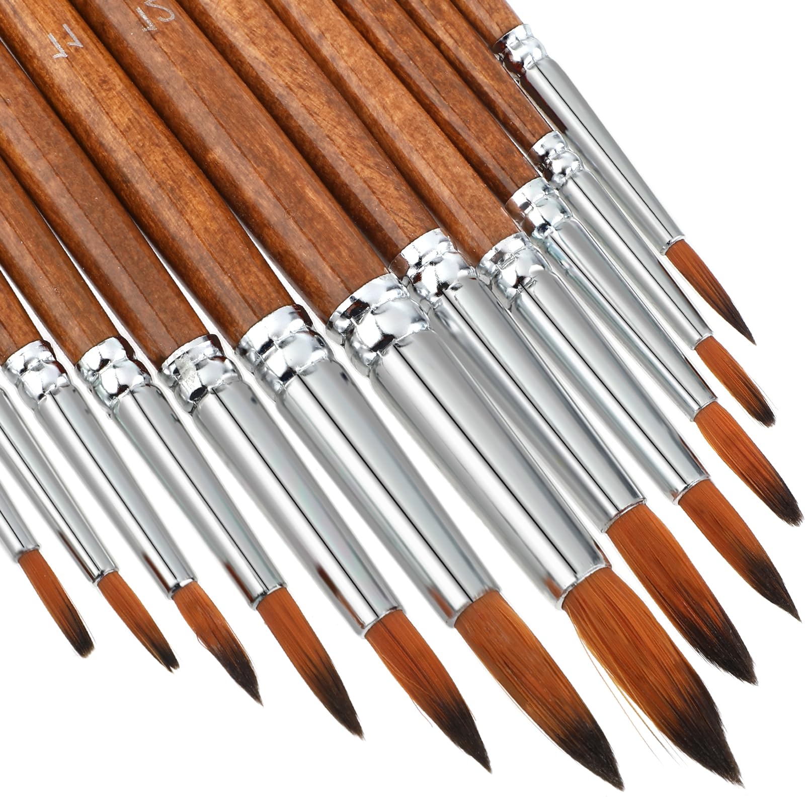 12 Pack Watercolor Brushes Artist Watercolor Paint Brushes Professional Round Pointed Tip Paint Brush Set for Water Color, Acrylics, Gouache, Oil, Body, Face (Brown)