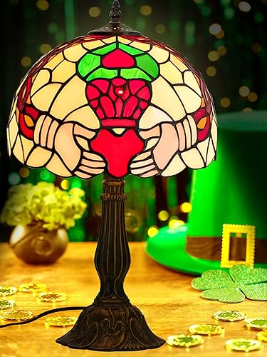 Miniatura 5 de KY&BOSAM Decoración del día de San Patricio, lámpara celta de corona Tiffany, lámpara de mesa de vidrieras, estilo Tiffany, lámpara de escritorio de