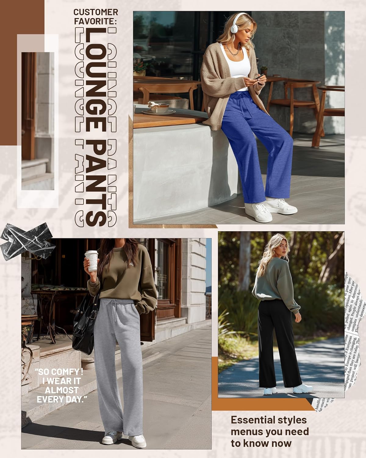 Neer 3 Pack Women's Baggy Sweatpants with Pockets, Wide Leg Yoga Pants Cozy Thick Lounge Pants Drawstring Casual Loose Jogger - Image 4