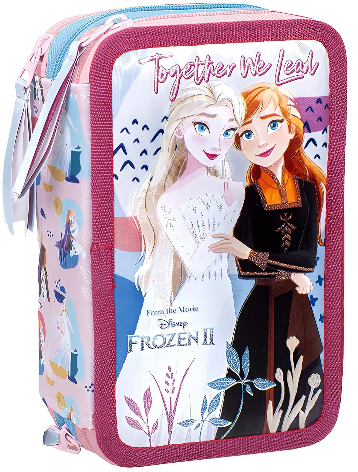 Clondo Estuche Triple Relleno para Niñas, para Frozen con Elsa y Anna Fan, 44 Accesorios Escolares, Plumier 3 Cierres, Compartimentos Organizados, Lápices de Colores, Marcadores, Pegamento, Tijeras