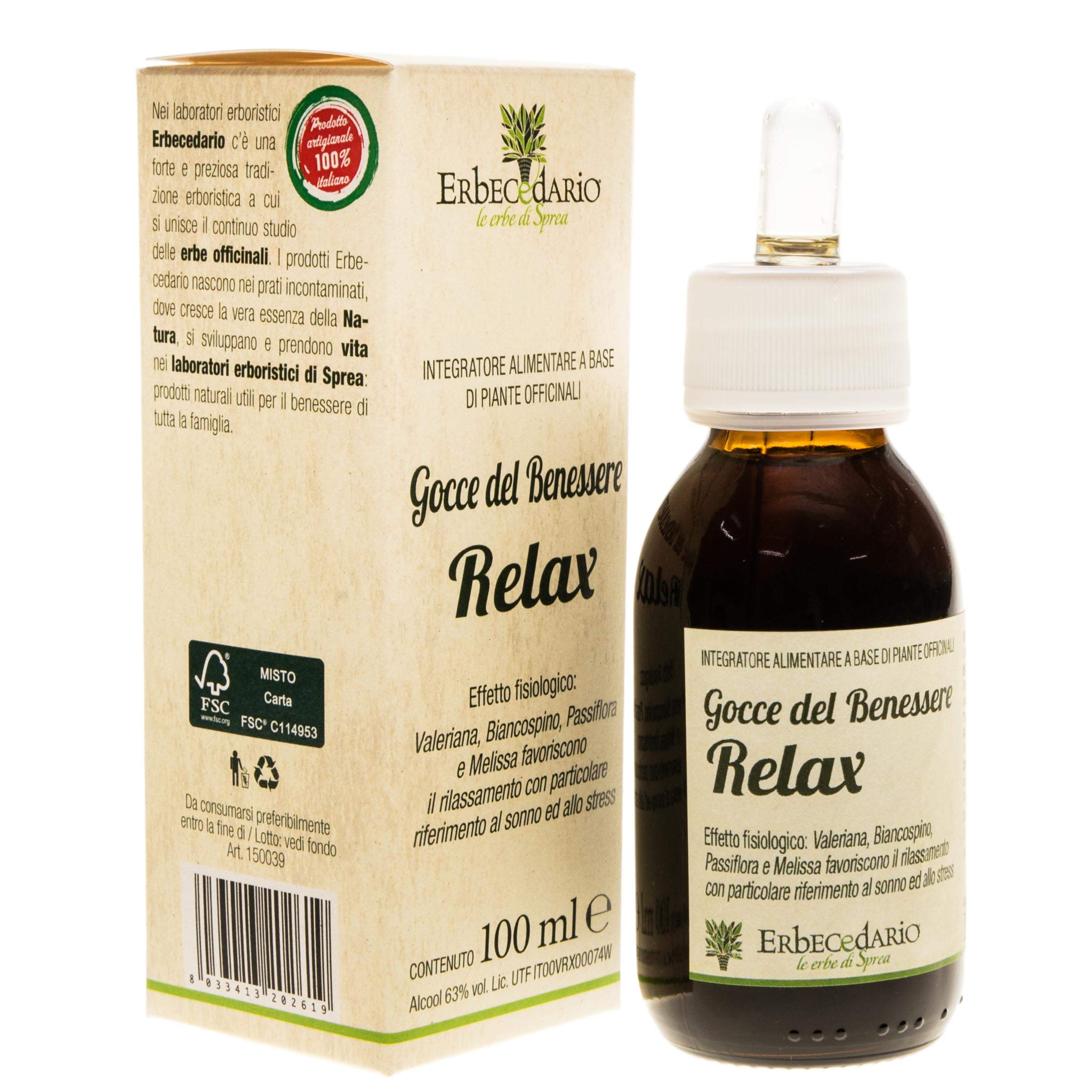 Gocce Del Benessere Relax con Valeriana e Biancospino, Integratore per dormire meglio Calmante e Rilassante, Gocce per dormire contro Agitazione, Nervosismo e Stress - Flacone 100ml