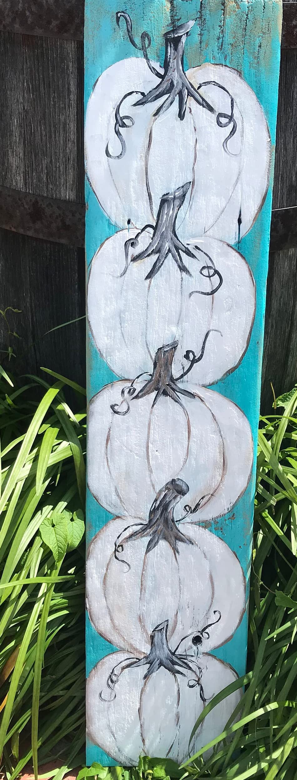 HOUVSSEN Pumpkin Wood Sign. Hand- White Pumpkins. Stacked Pumpkins. Halloween, Fall, Thanksgiving Wood Porch Sign and Decor Metal Tin Signs & Sayings Home Decor Farmhouse 4x16 in