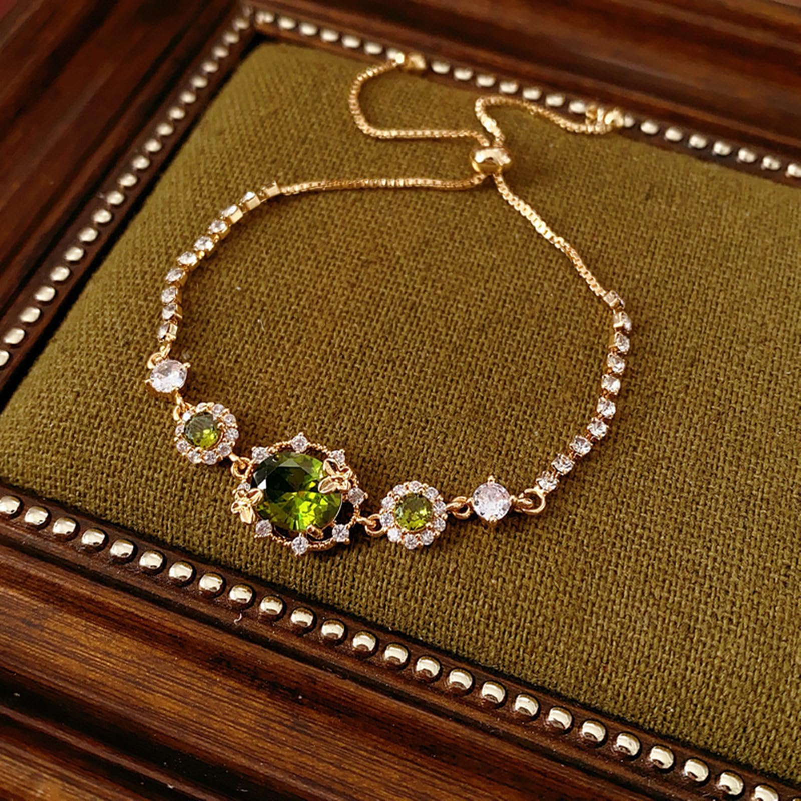 Bracciali da Donna Bracciale Zircone Colorato alla Moda per Donne retrò Bracciale Rotondo Colorato di Lusso-Verde Oliva