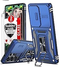 LeYi Cover per Samsung Galaxy S25 Ultra con Vetro Temperato [2 Pack], Custodia per Samsung S25Ultra con Protezione Fotocamera [Slidable] Antiurto Militare con Anello Supporto TPU Bumper Custodie, Blu