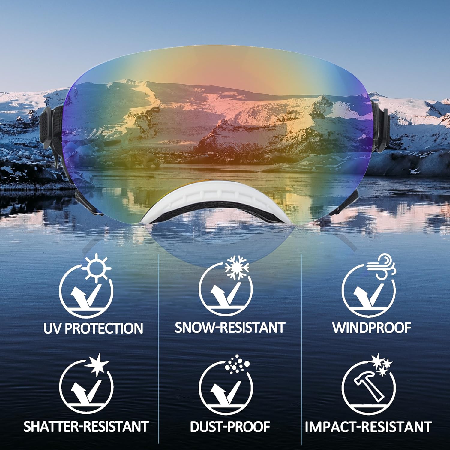 Dog Goggles, Dog Sunglasses Magnetic Reflective Colored Lens,Goggles with Adjustable Strap for Medium-Large Size Dogs(White Frame)